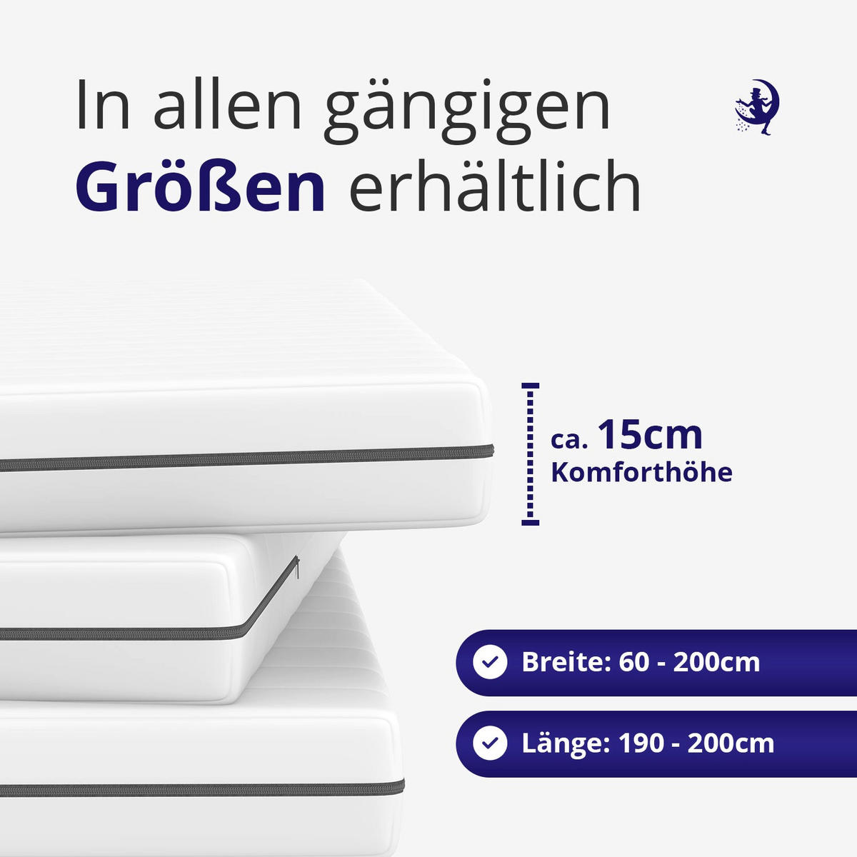 KALTSCHAUMMATRATZE 160x200 H2 H3 - hygienisch und allergikergeeignet - pflegeleichter Bezug - ideal für Gästezimmer oder Ferienwohnung - Höhe 15 cm - Weiß, Textil (160/200cm) - Mister Sandman