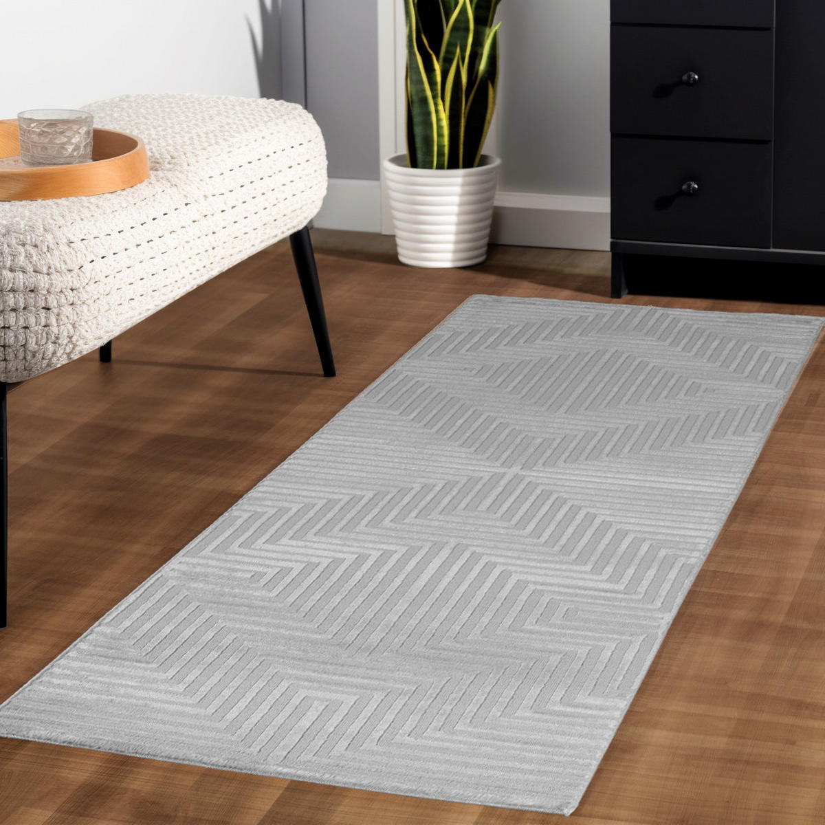 TEPPICH Kurzflor 3D-Muster Polypropylen Wohnzimmer Silber Läufer 80x250 - Silberfarben, Textil (80/250cm) - KADIMA DESIGN