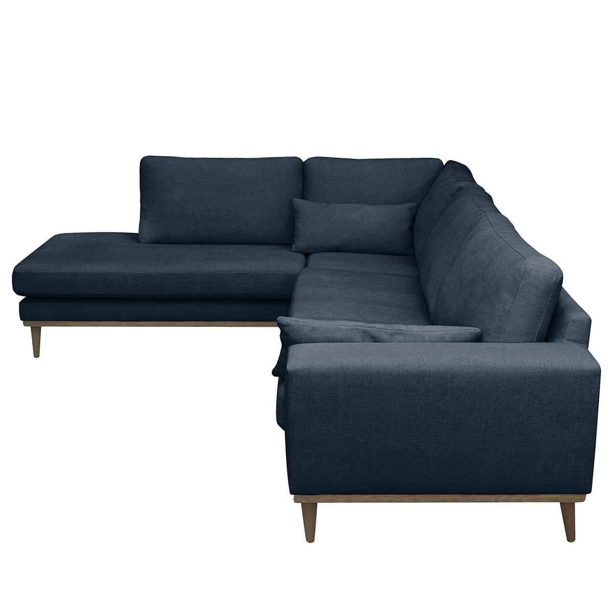 ECKSOFA mit Ottomane - Eichefarben/Dunkelblau, Eichenholz/Textil (287/219cm) - home24