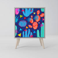 SIDEBOARD CACTUS VIBES, Grau, 57,5x42x77,5 cm, Schräge Buchenholzfüße - Buchefarben/Multicolor, Holzwerkstoff/Buchenholz (57.5/77.5/42cm) - SpaceRebels
