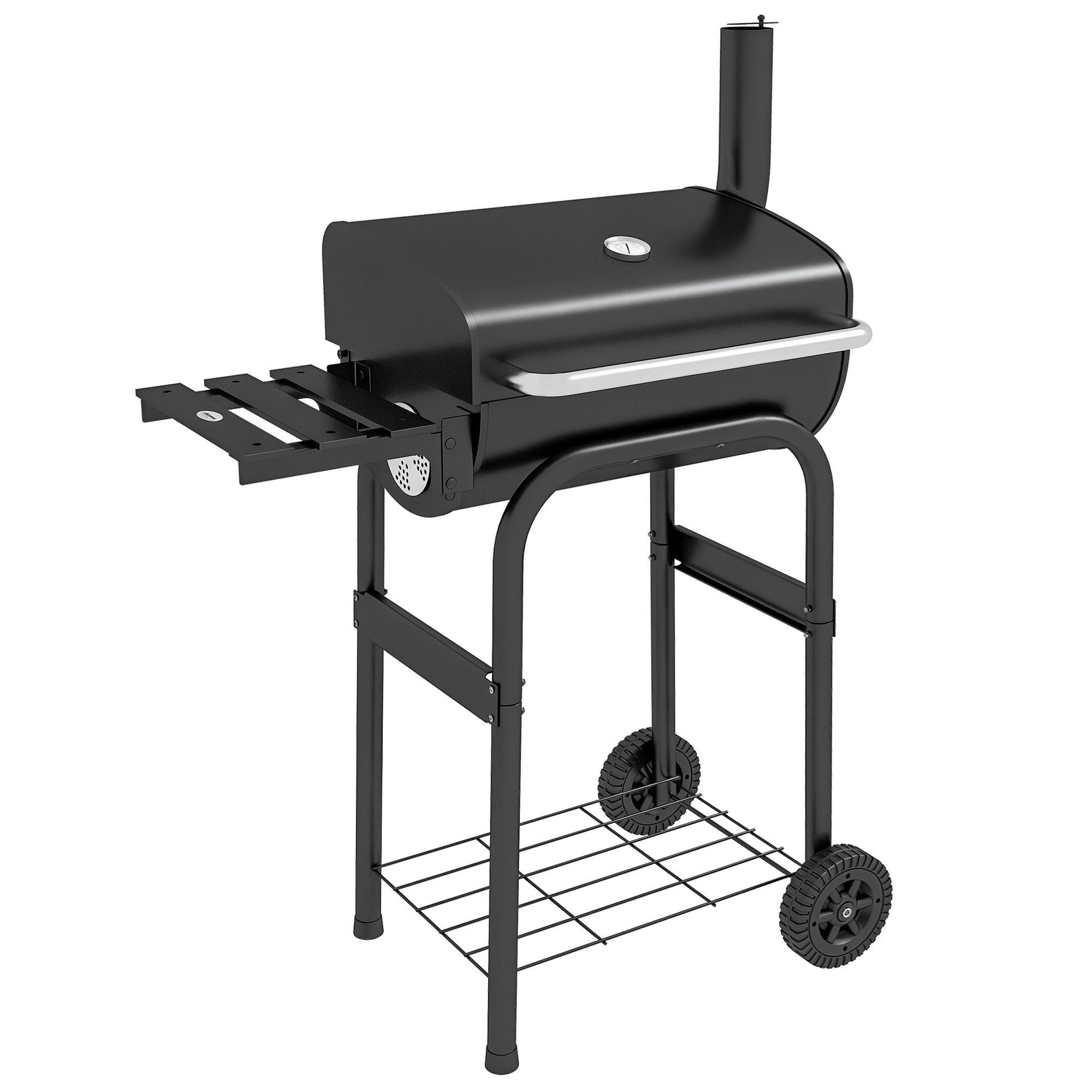 HOLZKOHLEGRILL DE-18267 mit Deckel, Thermometer & Seitenablage Schwarz - Schwarz, Metall (46.5/115/83cm) - ComfortXL