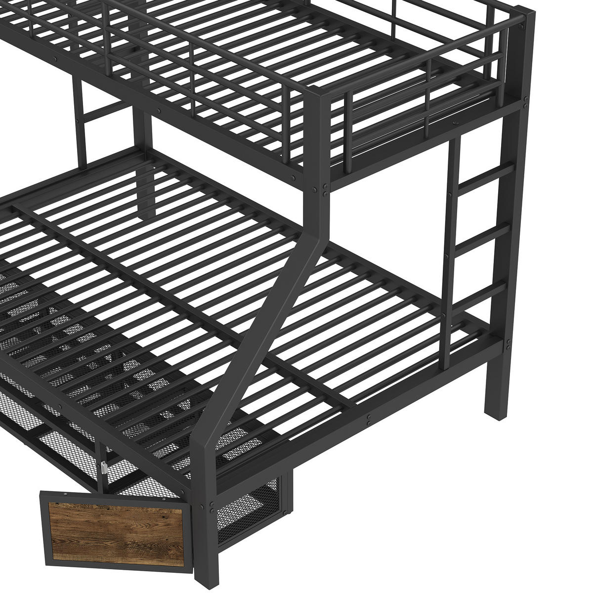 ETAGENBETT 90x200cm + 140x200cm Schwarz Kinderbett Schuhschrank EN747 - Schwarz, Metall (140/200cm) - FLIEKS