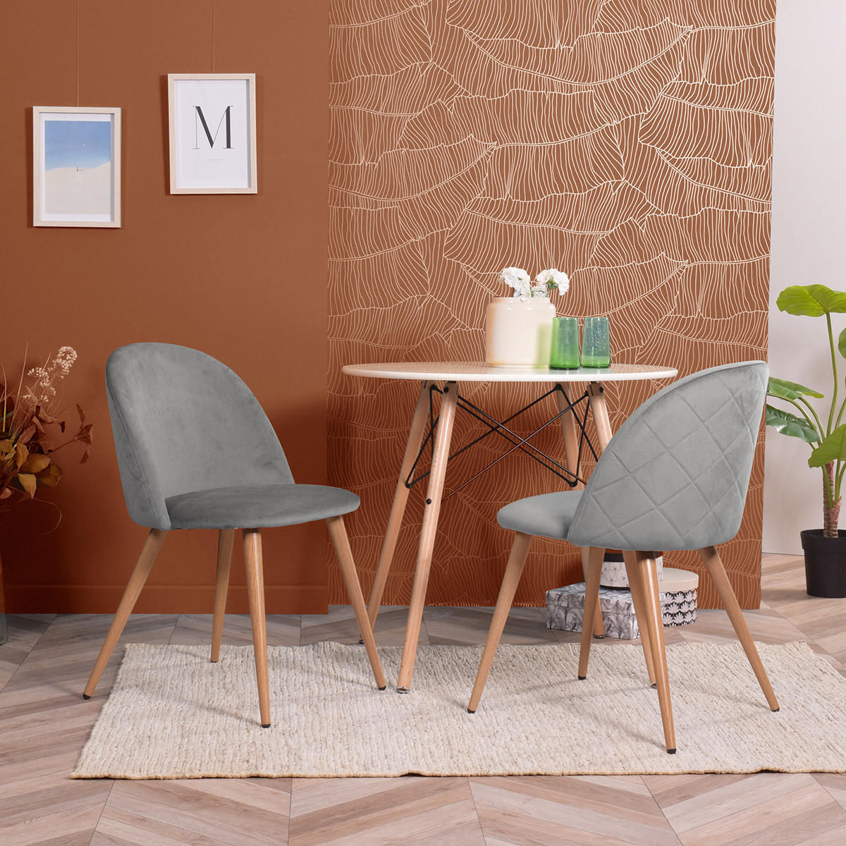 STUHL-SET 4 Stück in Samt grau - Eichefarben/Grau, Holzwerkstoff/Textil (55/78/47cm) - Urban Meuble