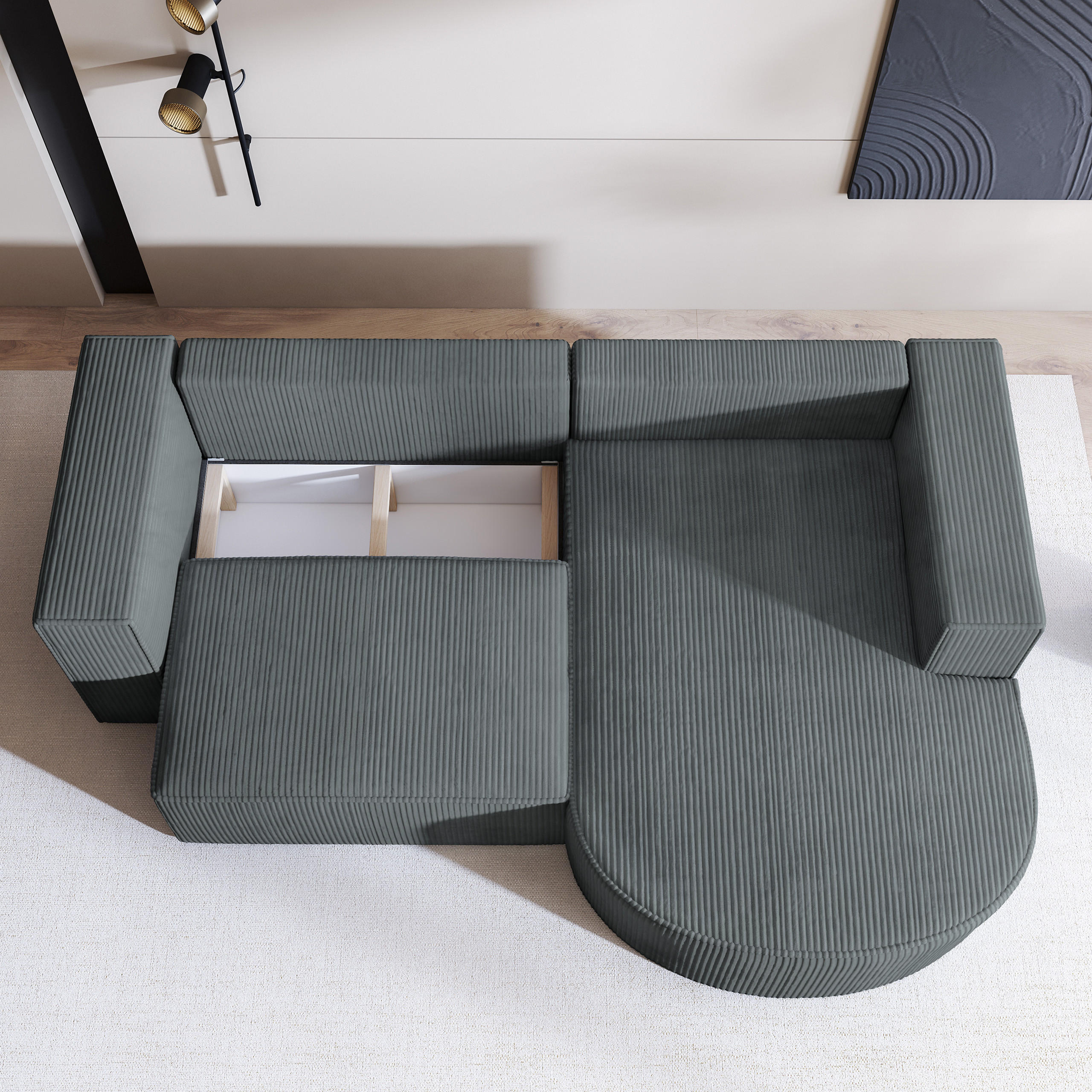 Thumbnail - Masseno Ecksofa, Grau, Holz, 4-Sitzer, L-Form,L-Form, 263x174 cm, Wohnzimmer, Sofas & Couches, Wohnlandschaften, Ecksofa...