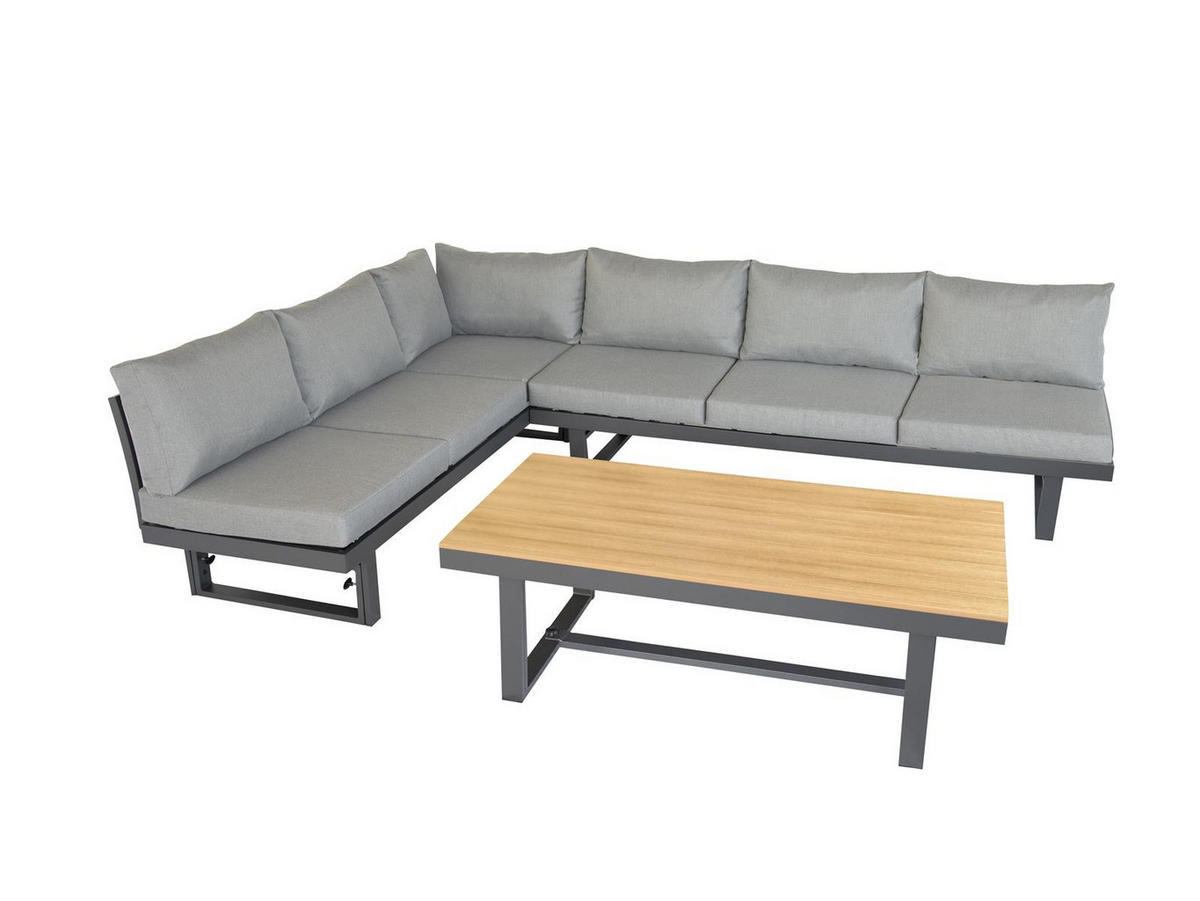 GARTENLOUNGE-SET Largo Grau Aluminium höhenverstellbarer Tisch für 6 Personen - Grau, Kunststoff - bellavista - Home & Garden