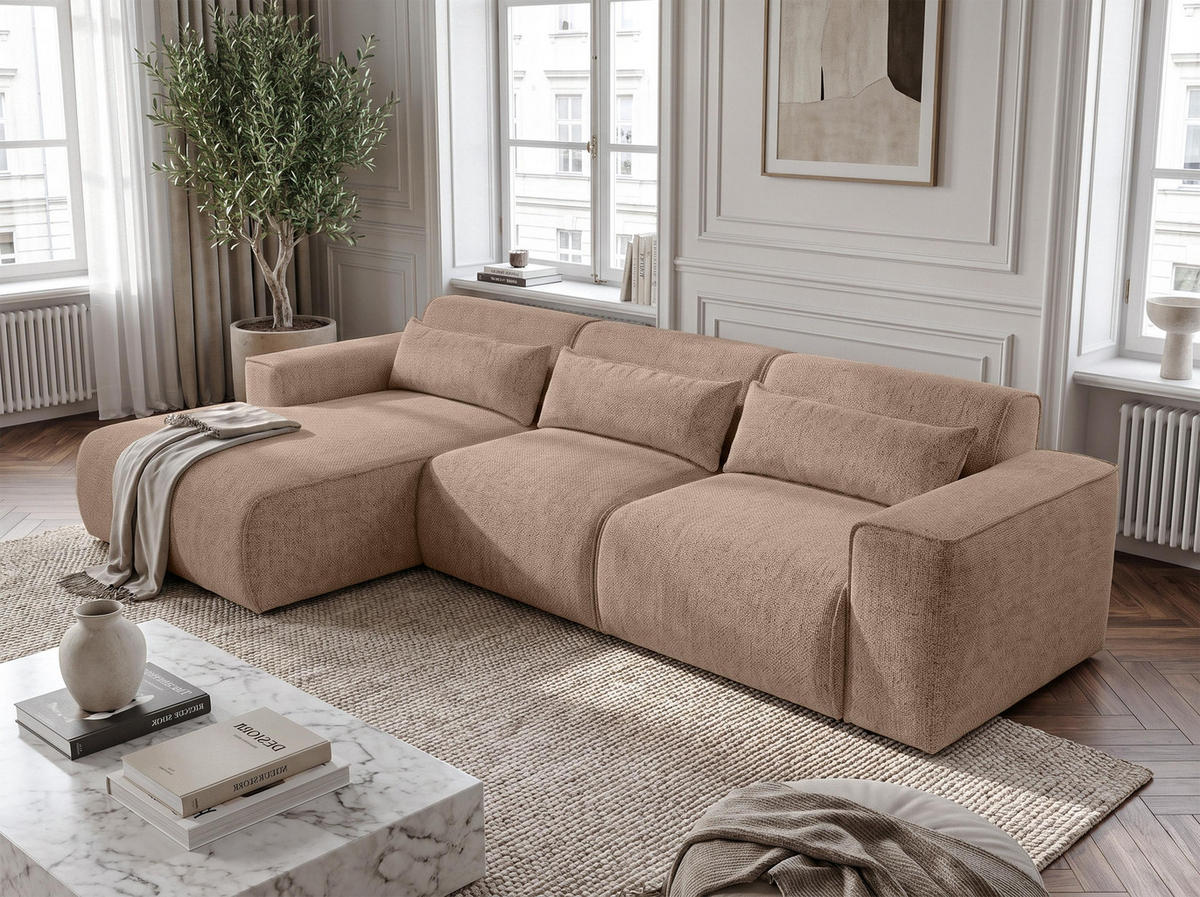 ECKSOFA L Form Ruyam Beige 310/165/78 cm – Schlaffunktion Links - Beige/Schwarz, Kunststoff/Textil (170/310cm) - AX Living