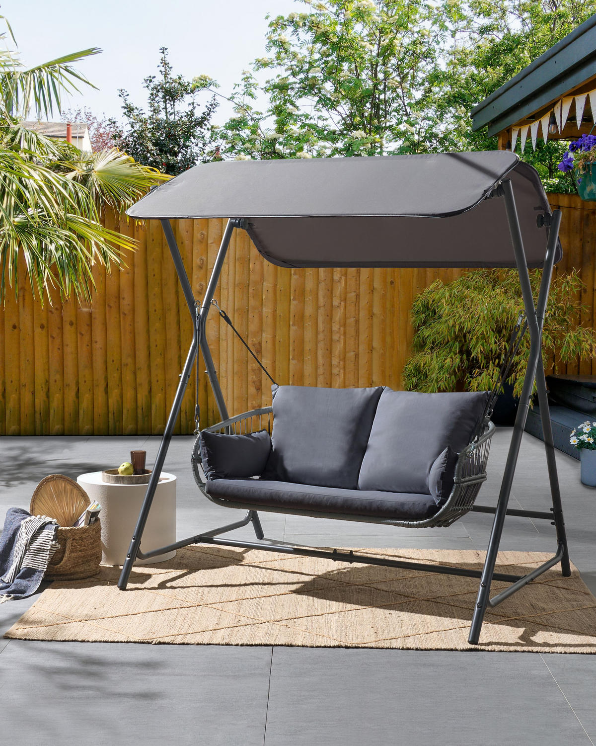 HOLLYWOODSCHAUKEL Grau Fiastra - Grau, Metall (170/202/140cm) - Beliani