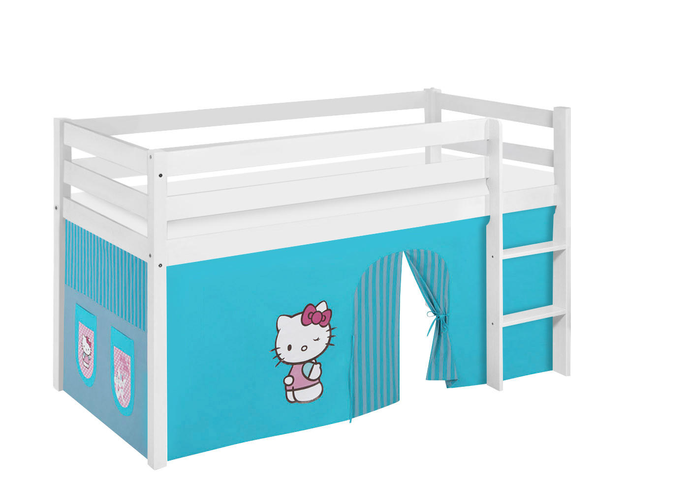 HOCHBETT Jelle mit HELLO KITTY Vorhang - Kinderbett - Weiß, Holz - Lilokids