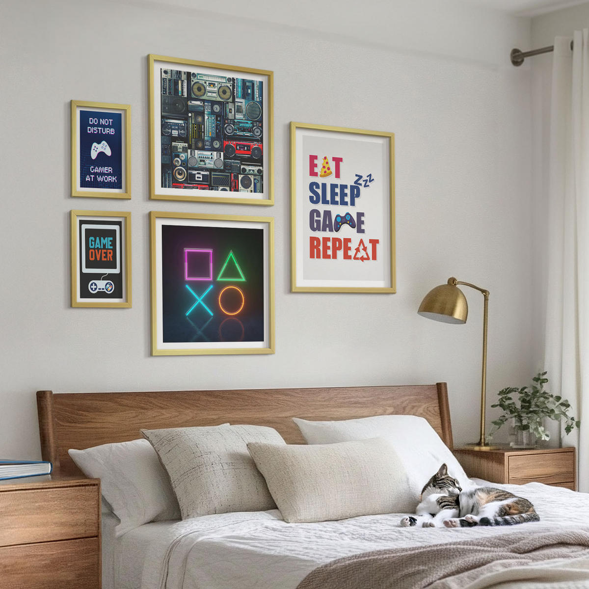 BILDER SET 5er Set - 50x50 cm & 20x30 cm & 40x60 cm Goldrahmen - Spieleruntertitel - Goldfarben, Kunststoff (40/60cm) - TULUP