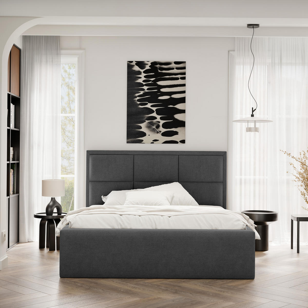 POLSTERBETT ELIN 160/200 cm Bettkasten, Dunkelgrau - Dunkelgrau, Textil/Metall (160/200cm) - Idohome