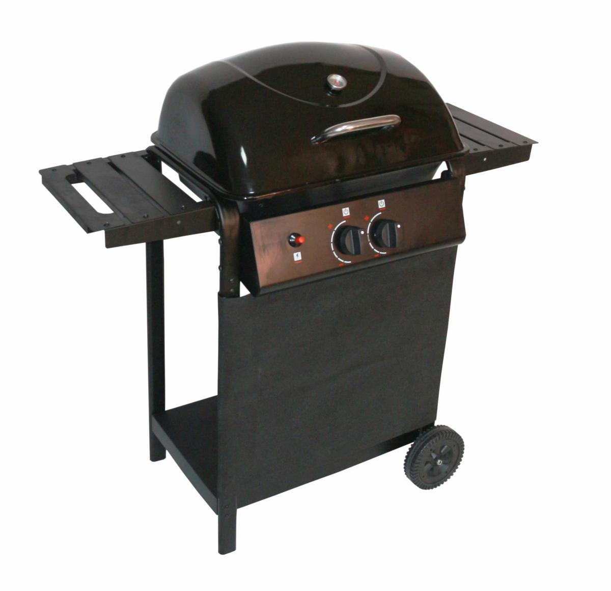 GASGRILL Cammi 2-flammig Schwarz Stahl Grillwagen Piezo Zündung 2 Ablagen - Schwarz, Metall (50/99/100cm) - DELUKE