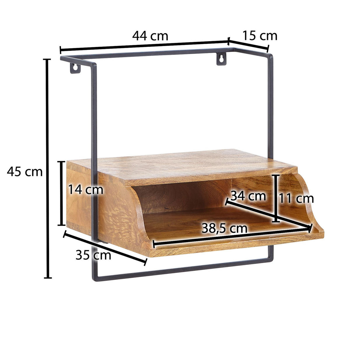 WANDKONSOLE Mango Massivholz Industrial Stil 44x45x35 cm - Schwarz/Braun, Holz/Metall (44/45/35cm) - KADIMA DESIGN