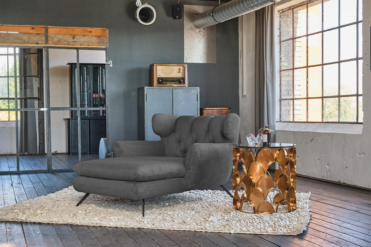 LONGSEAT CHAMRE Granit - Dunkelgrau/Schwarz, Textil/Metall (130/95/160cm) - KAWOLA