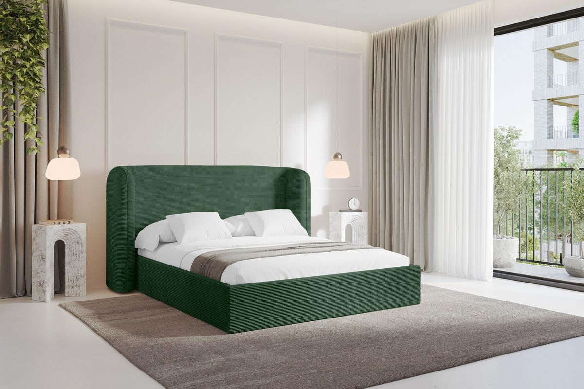 POLSTERBETT mit Bettkasten und Lattenrost, Boxbett ohne Matratze - ESTI 160x200 Grün - Olivgrün, Holzwerkstoff/Textil (160/200cm) - ALTDECOR