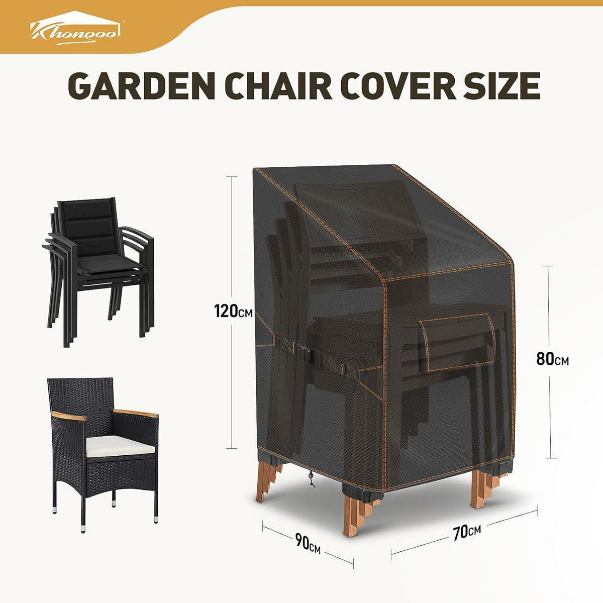 GARTENSTUHL Abdeckung 70 x 90 x 80/120 cm Schwarz Wasserdicht - Schwarz, Textil (70/120/90cm)