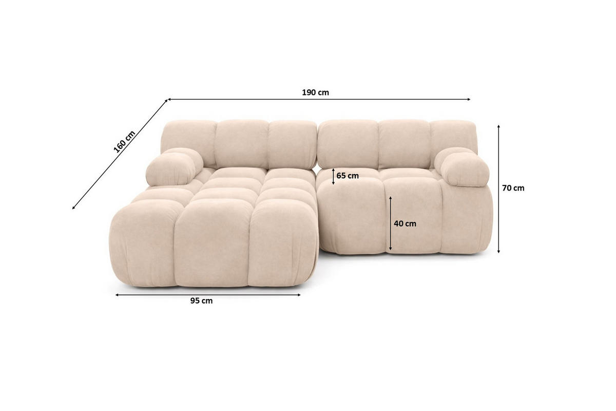 ECKSOFA L-form Mini Modular, Veloursstoff Salvador, Beige, Links, Selia - Creme, Holz (190/160cm) - Kaiser Möbel
