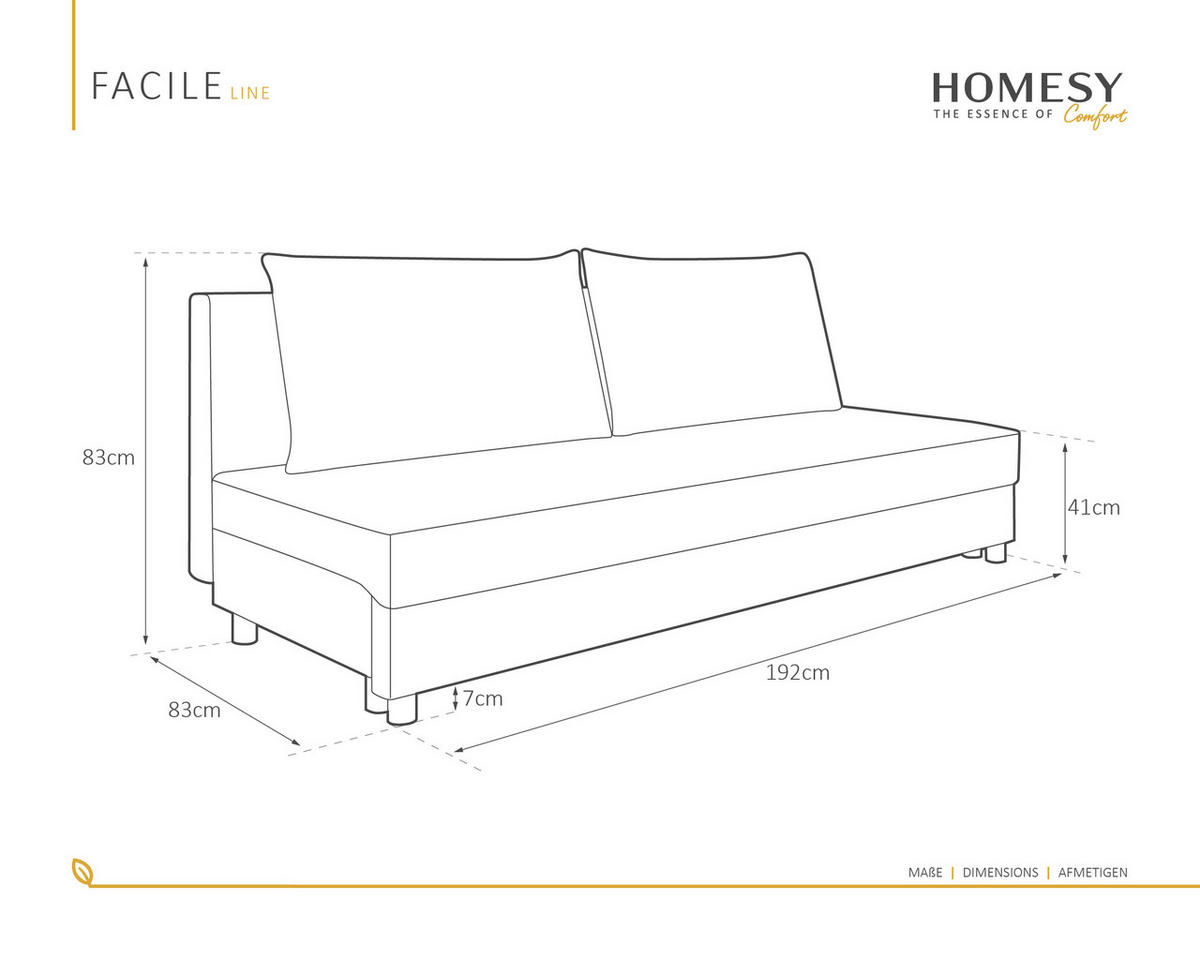 SCHLAFSOFA Facile mit Bettkasten – Moderne 2-in-1 Couch mit Stauraum, grau - Grau, Holz (194/48/71cm) - Homesy