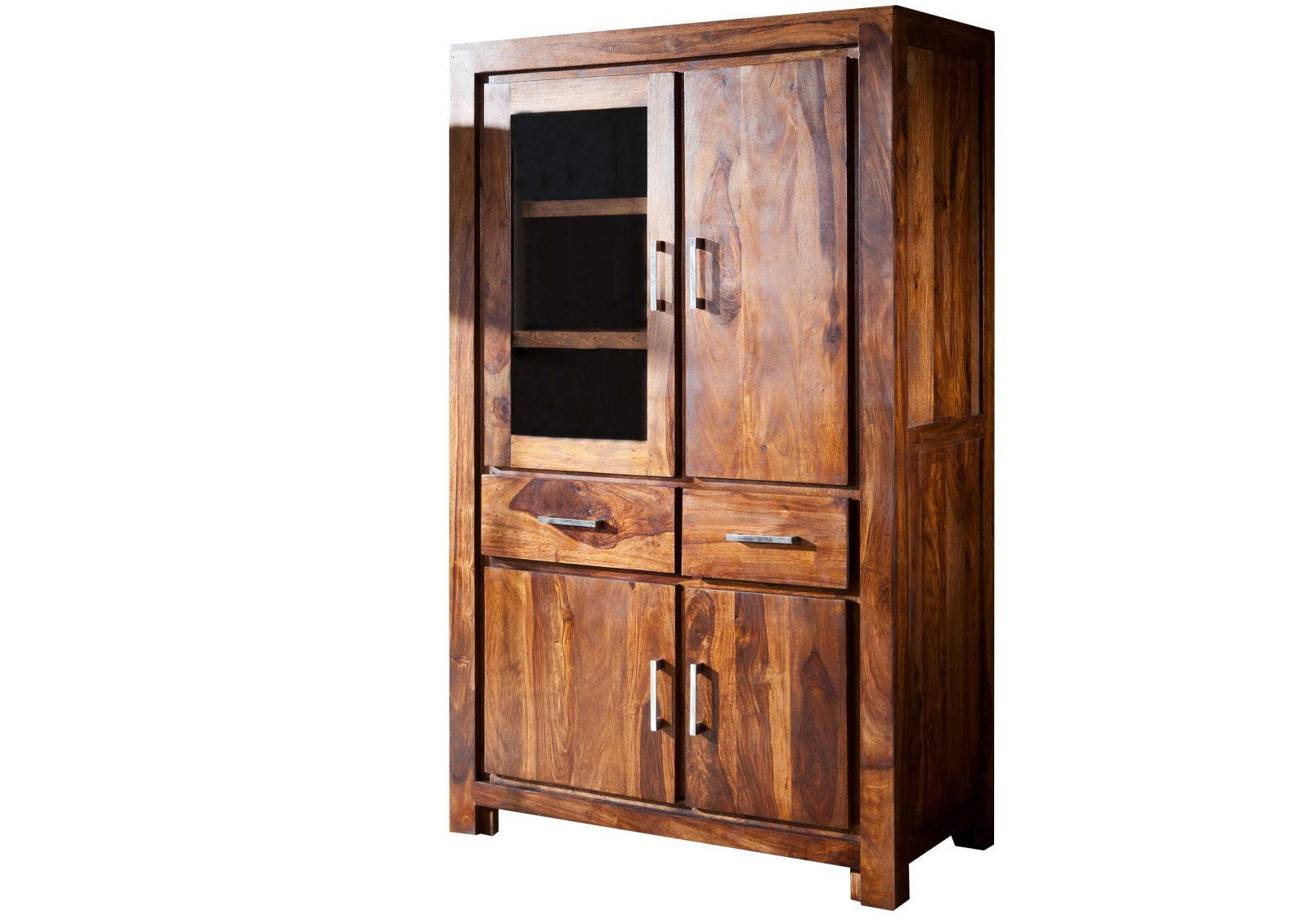 VITRINE Sheesham 90x45x148 braun lackiert METRO LIFE #103 - Braun, Holz (90/148/45cm) - Massivmoebel24