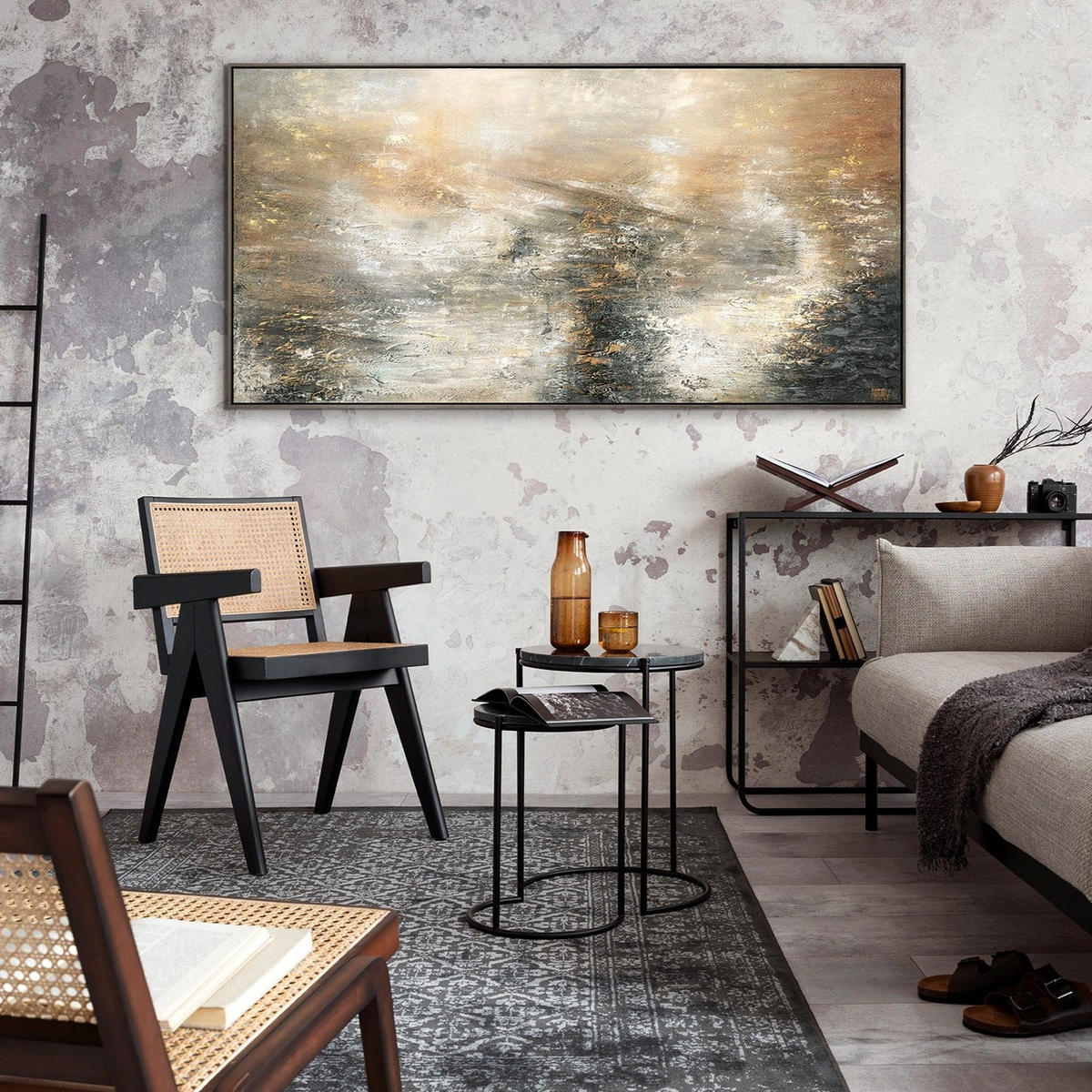 GEMÄLDE Kraft der Elemente Schattenfugenrahmen Grau 160x80 cm - Grau, Holz (160/80cm) - YS-art gallery