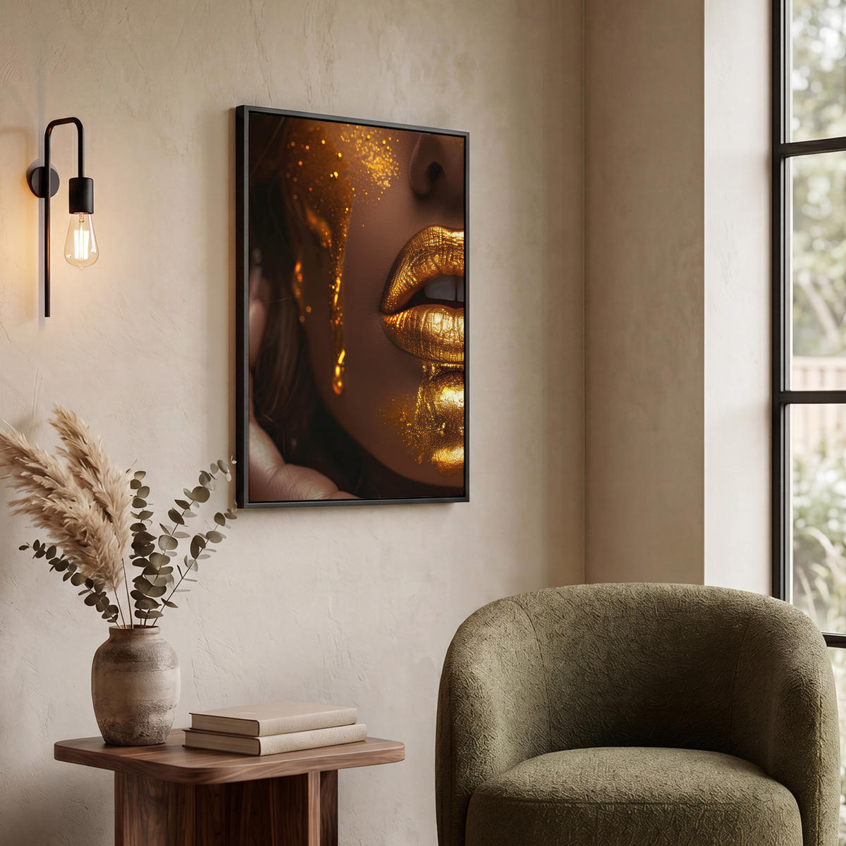 LEINWAND Bilder mit Rahmen - Frau - Gold - Luxus - Porträt - 50x70 - Goldfarben, Textil (50/70cm) - MuchoWow