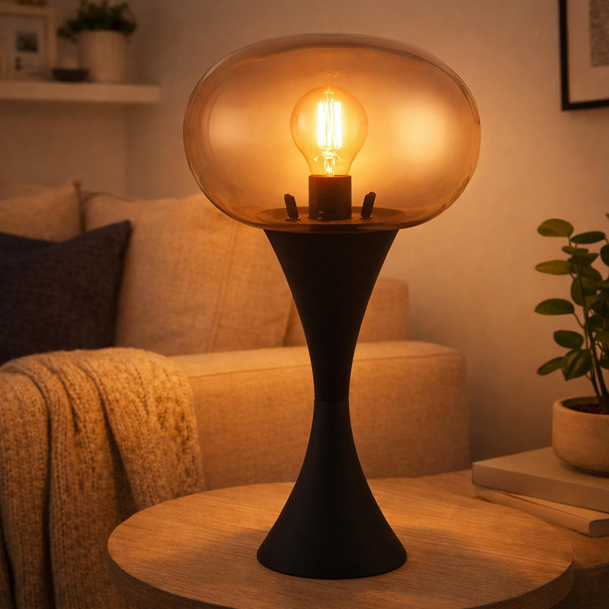TISCHLEUCHTE Metall Schwarz Rauchglas Lula - Schwarz, Glas (18/18/36.9cm) - Globo Lighting