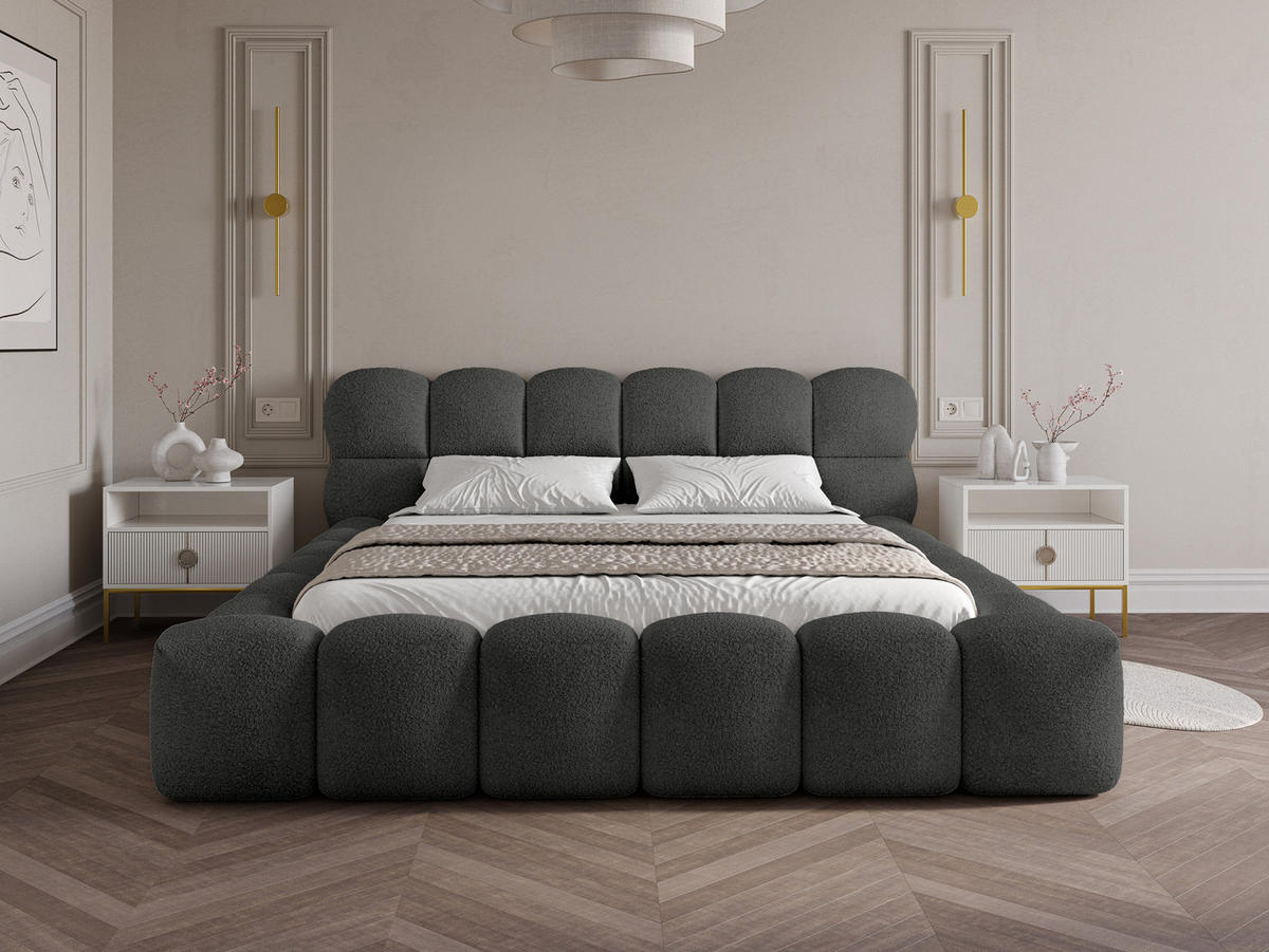 POLSTERBETT Mira 2 Anthrazit 140/200 cm Boucle mit Bettkasten - Anthrazit, Textil/Metall (140/200cm) - wonello