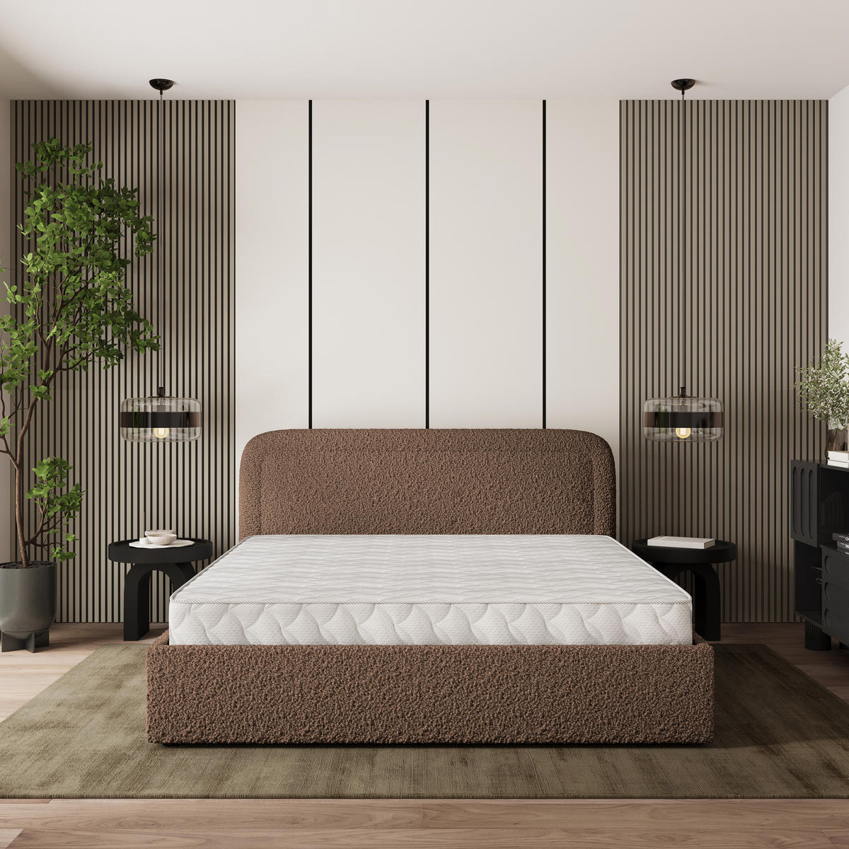 POLSTERBETT BENIRA Q 120x200 cm mit Bettkästen - Braun - Braun, Holz/Textil - MASSENO