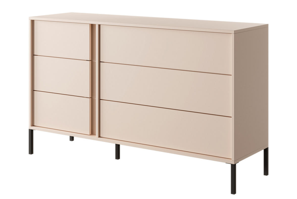 SIDEBOARD Piemontesia 6S Beige 137,3/81,4/39,5 cm – mit Push-to-Open-Funktion - Beige/Schwarz, Holzwerkstoff/Metall (137.3/81.4/39.5cm) - AX Living