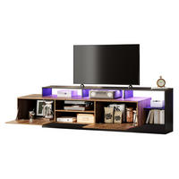 TV-LOWBOARD aus Spanplatte 190x40x48,5 cm Eichefarben/Schwarz mit LED-Beleuchtung und Stauraum für TV bis 70 Zoll - Schwarz, Holzwerkstoff (190/48.5/40cm) - IVMEU