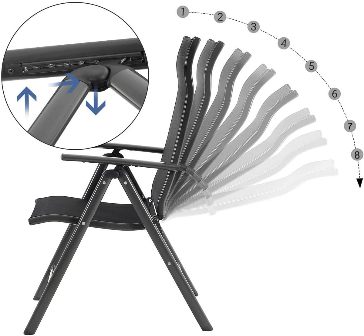 GARTENSTUHL KLAPPSTUHL 2ER-SET - Schwarz, Metall (70/106/56cm) - Hansiro
