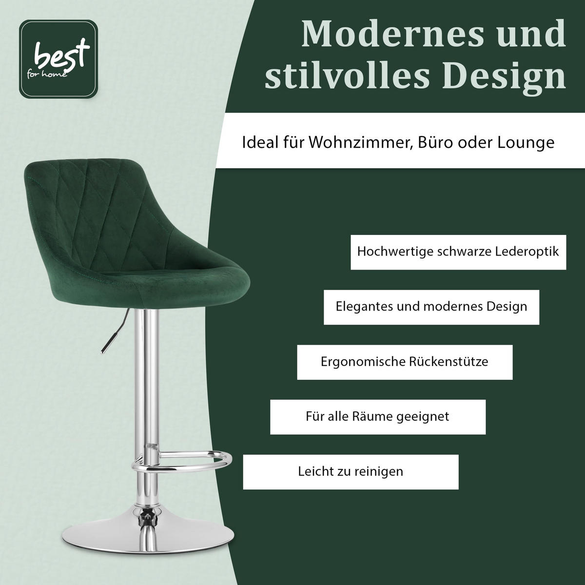 BARHOCKER, drehbar, HÖHENVERSTELLBAR, in Grün, Modernes Design - Grün, Textil (46/107/51cm) - Best For Home
