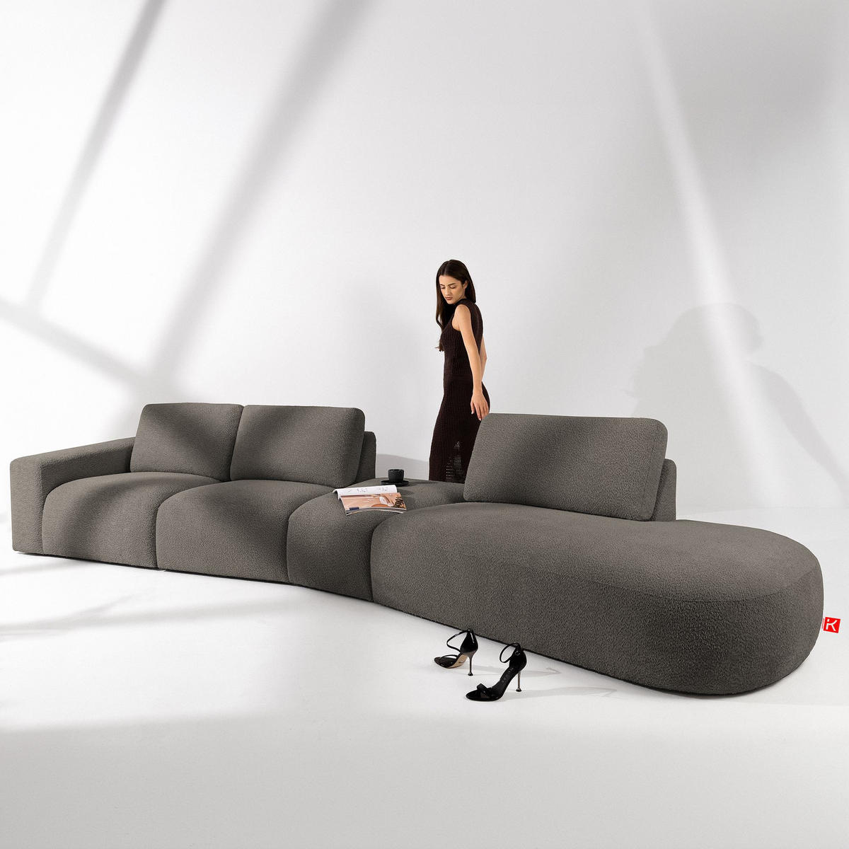 5-SITZER ECKSOFA ZUCCO Boucle rechts, Dunkelbraun - Dunkelbraun, Textil (430/84/105cm) - KONSIMO®