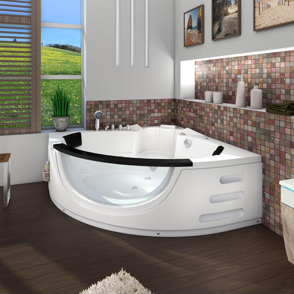 WHIRLPOOL Pool Badewanne Wanne W06 152x152cm - Weiß, Glas/Kunststoff (152/65/152cm) - AcquaVapore by Sandra Jentho