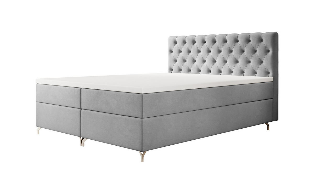 BOXBETT CHESTER 200x200, mit Matratze H3 und Topper, Monolith 84 - Hellgrau, Holz/Textil (200/200cm) - Bedante