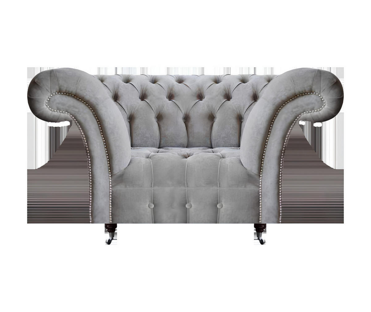 SESSEL Grau Polyester 130x90x80 cm Chesterfield - Grau, Textil (90/80/130cm) - JVmoebel