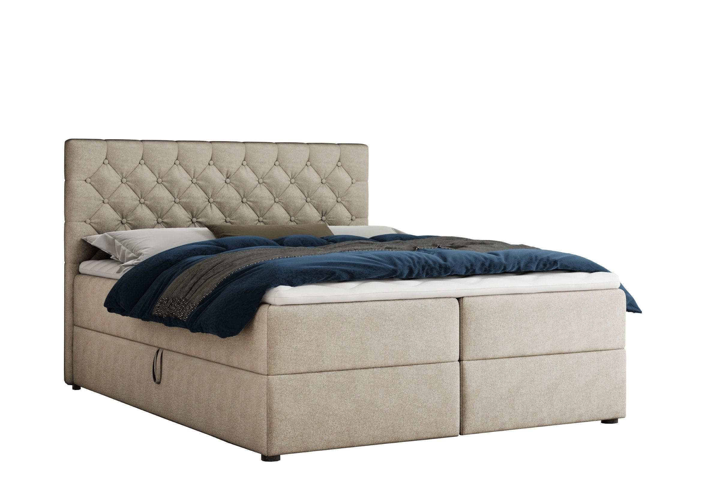 BOXBETT MIRAMI 120/200 Beige mit Taschen-Federkernmatratzen 7 Zonen H4 - Beige, Holz/Holzwerkstoff (120/200cm) - Deine Möbel 24