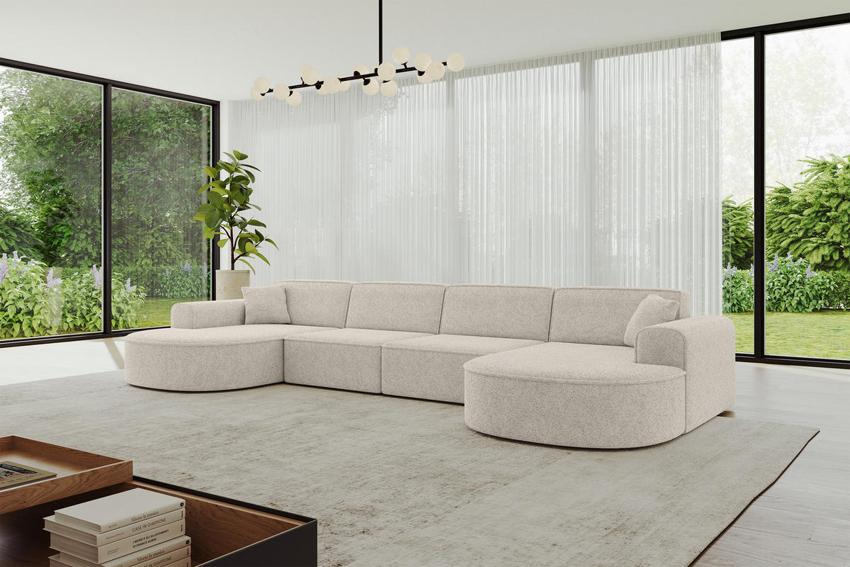 WOHNLANDSCHAFT MARI-U2 - 388x171x79 cm Beige Tissu - Beige/Schwarz, Holzwerkstoff/Kunststoff (388/79/171cm) - ALTDECOR
