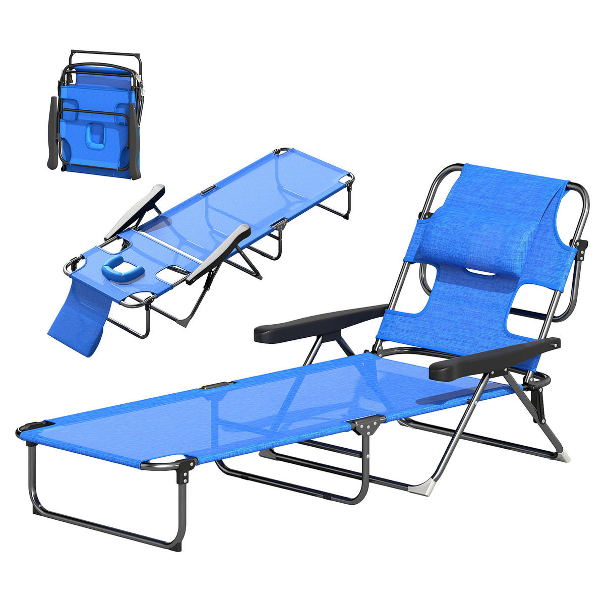 SONNENLIEGE Gartenliegen Relaxliege, klappbar, wetterbeständig, 194 cm x 72 cm x 31 cm, Schwarz + Dunkelblau - Blau, Metall (194/31/72cm)