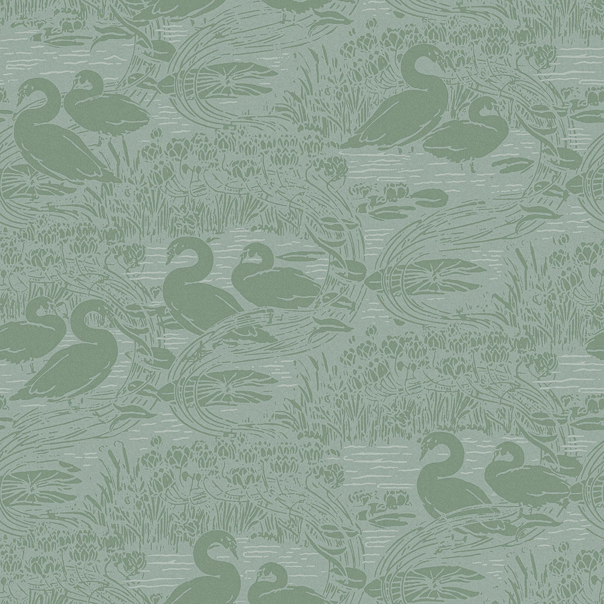 VLIESTAPETE Schwäne 1000x52 - Grün, Papier/Kunststoff (52/1cm) - LAURA ASHLEY