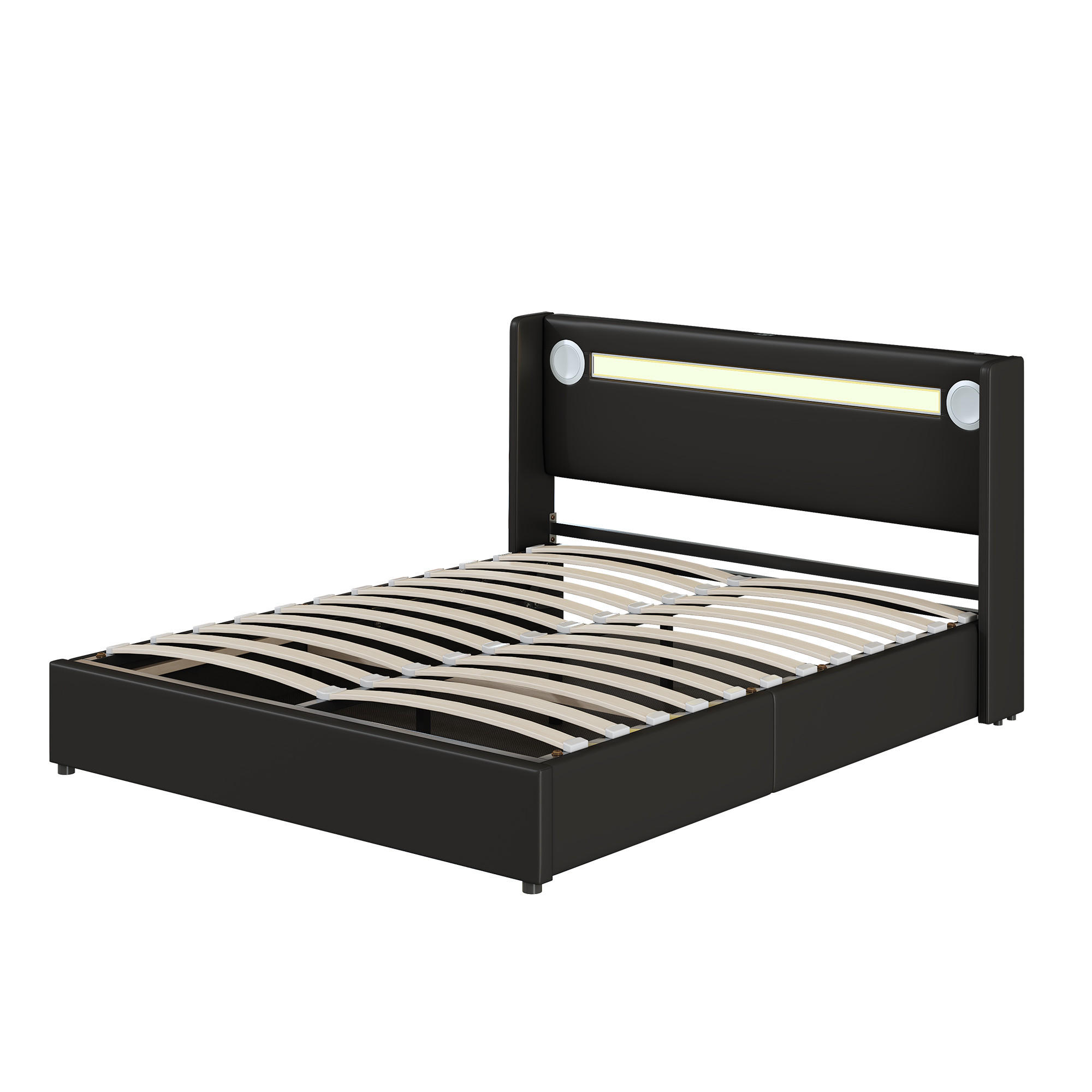 POLSTERBETT 160x200 LED Bluetooth USB Stauraum Schwarz - Schwarz, Holzwerkstoff - FLIEKS