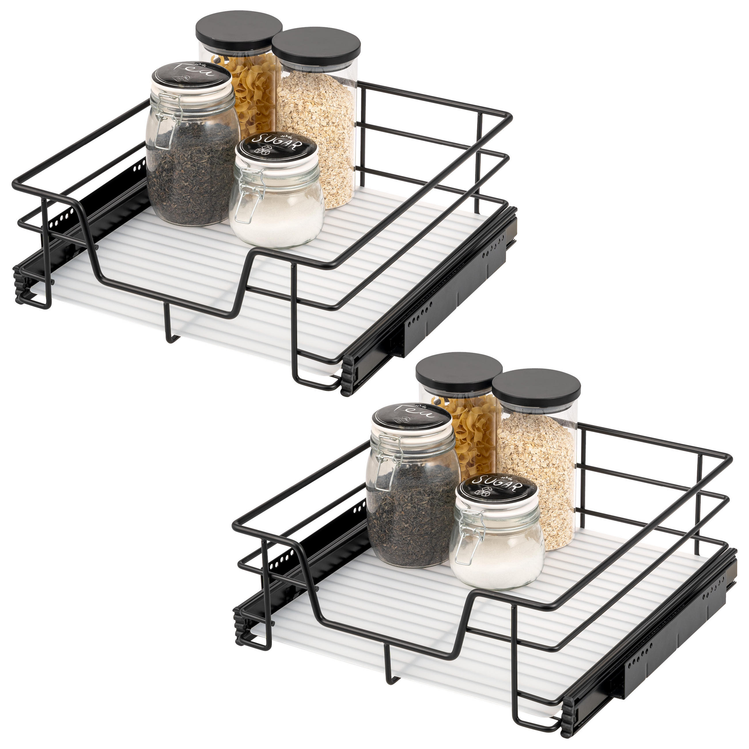 TELESKOPSCHUBLADEN (2er Set), für 50 cm Schrank, Metall, Schwarz - Schwarz, Metall (47/14/44cm) - bremermann