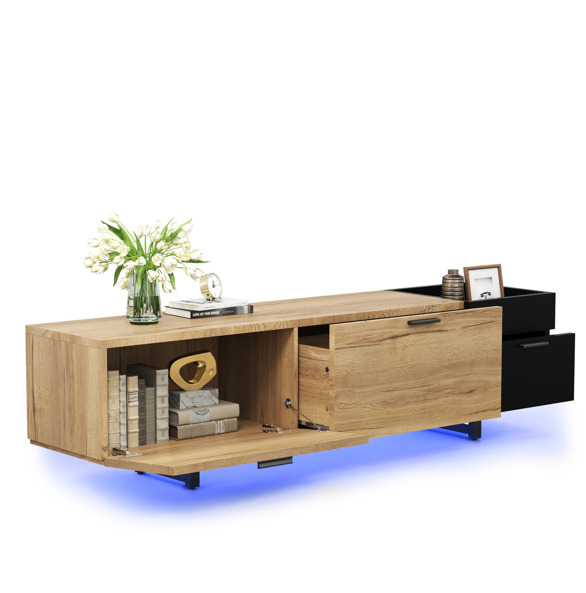 TV-SCHRANK mit Schubladen 180 x 38 x 49 cm Holzoptik Schwarz - Schwarz, Holz (38/49/180cm) - Beauniv
