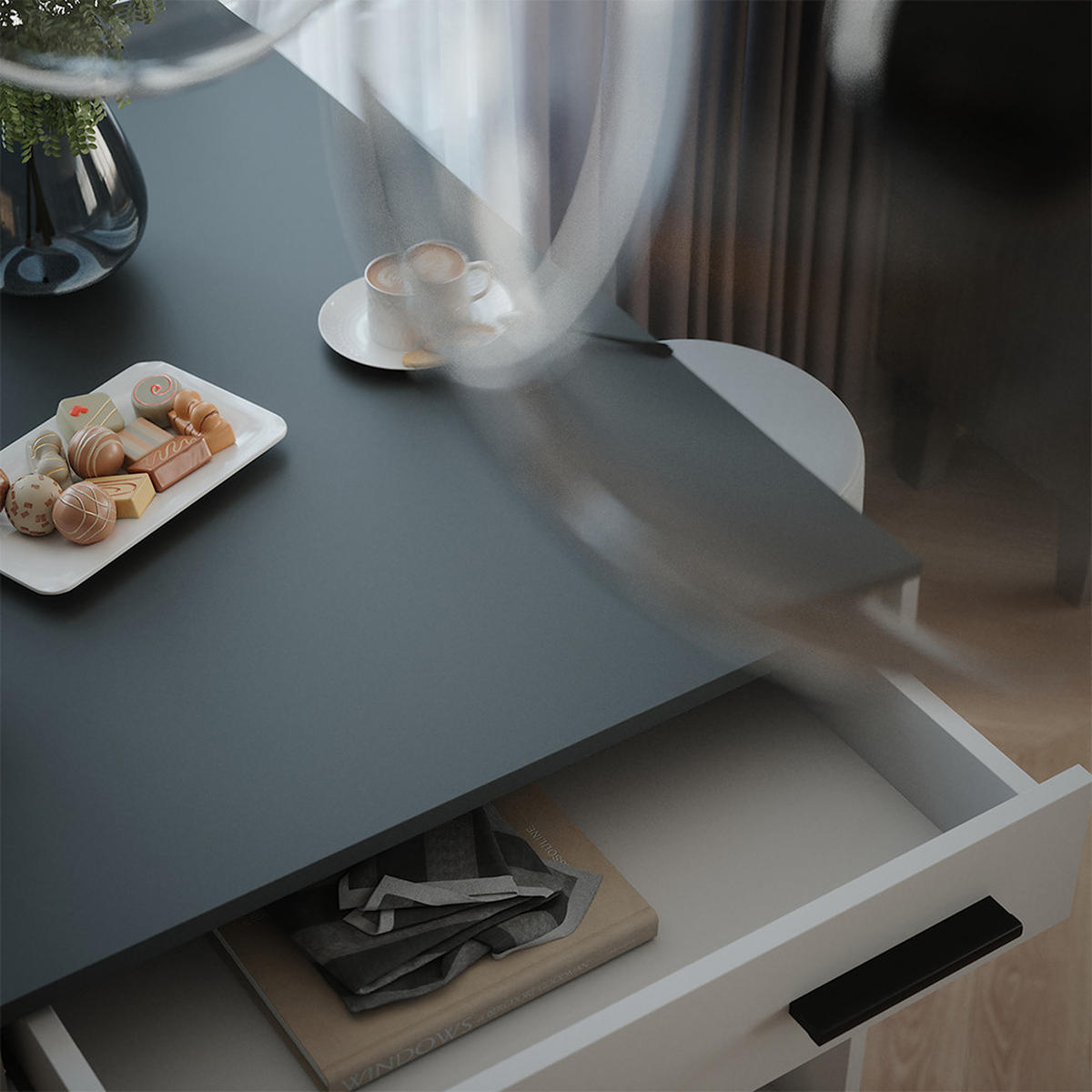 BARTISCH-SET Repose Weiß/Anthrazit 67 x 100 cm mit 2 Barhockern - Anthrazit/Weiß, Holzwerkstoff (100/67/106cm) - Vicco