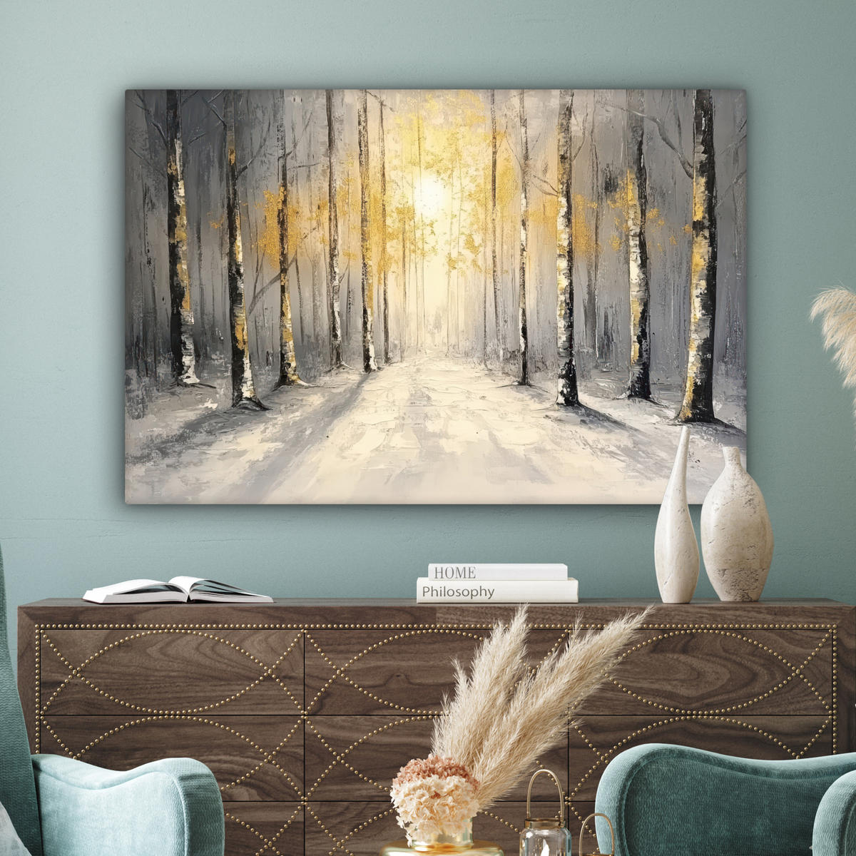 LEINWANDBILD Winter - Abstrakt - Schnee - Natur - Sonne Wohnzimmer Groß 120x80 cm - Grau, Textil (120/80cm) - MuchoWow