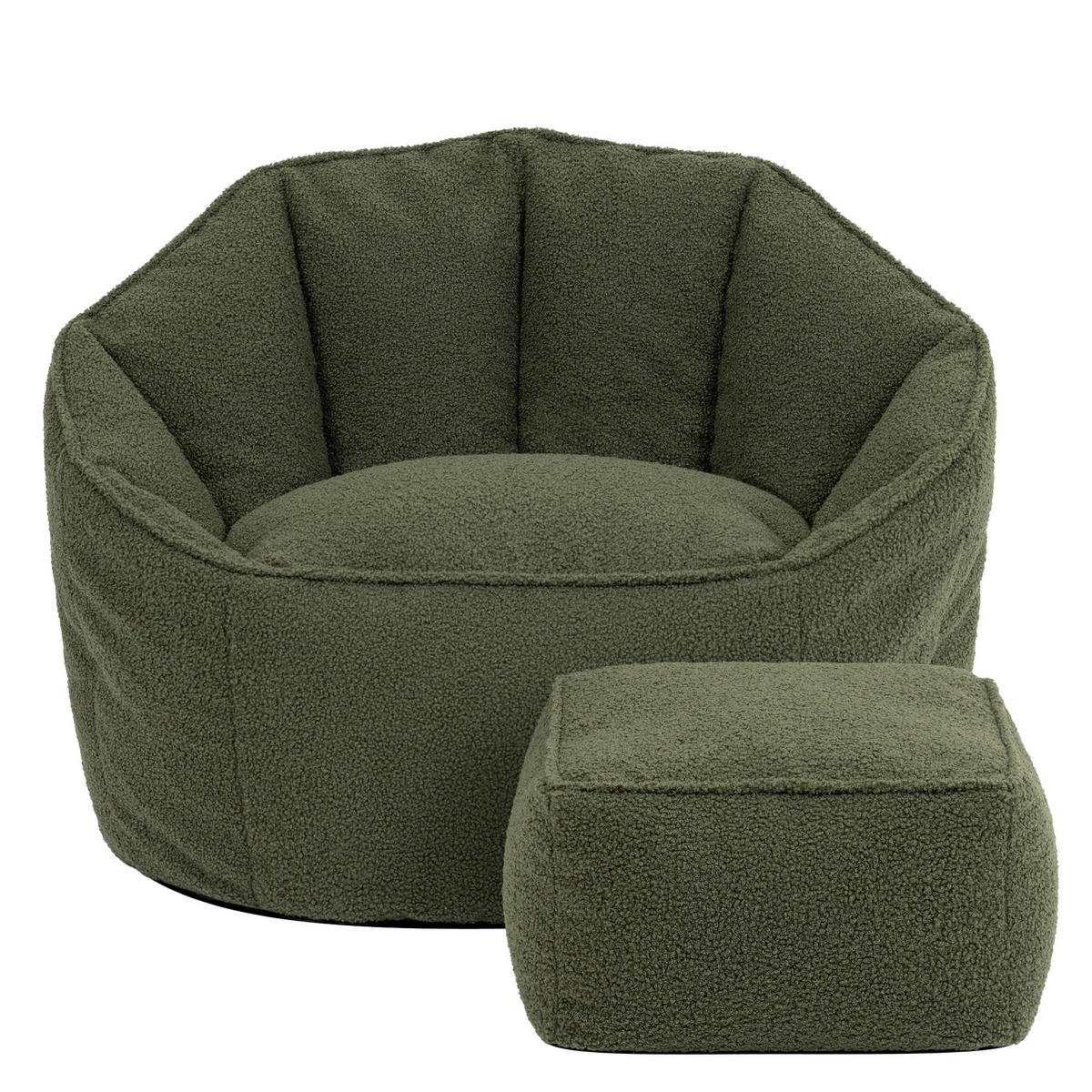 SITZSACK mit Hocker aus Boucle Sirena - Olivgrün, Textil (77/64/74cm) - icon