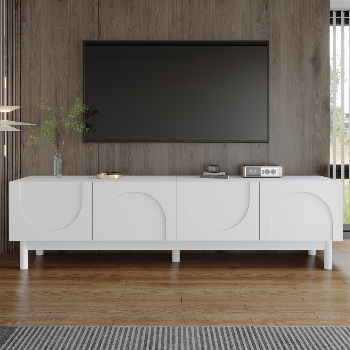 TV-ELEMENT169X34X45,5CM SchwarzWeiß Grifflos mit 4 Wellenförmigen Türen - Weiß, Holz (43.18/23.62/98.43cm) - Raelunyi