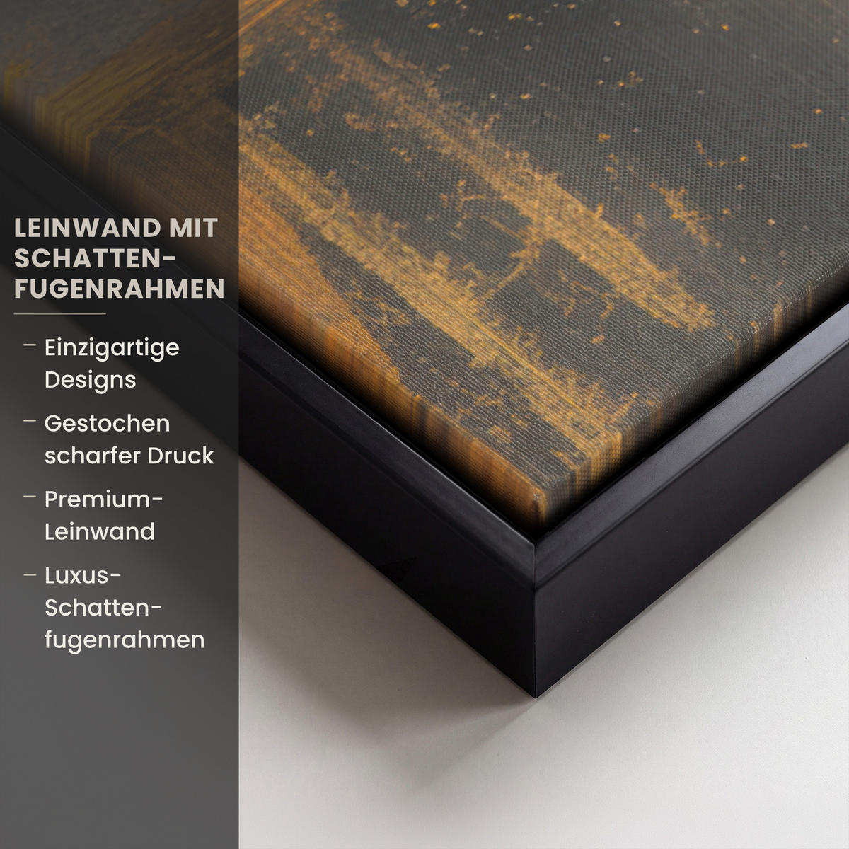 LEINWAND Bilder mit Rahmen - Baum - Blätter - Gold - Abstrakt - 90x60 - Grau, Textil (90/60cm) - MuchoWow