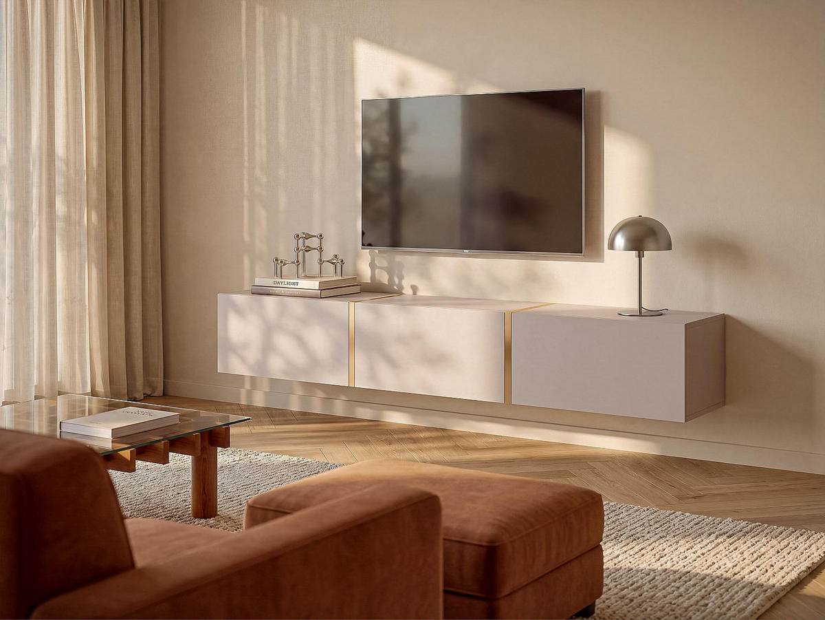 TV-HÄNGESCHRANK - 179.9 x 34.6 - holz - beige, goldfarben Marzialo - Beige/Goldfarben, Holz (179.9/27.7/34.6cm) - Vente-Unique