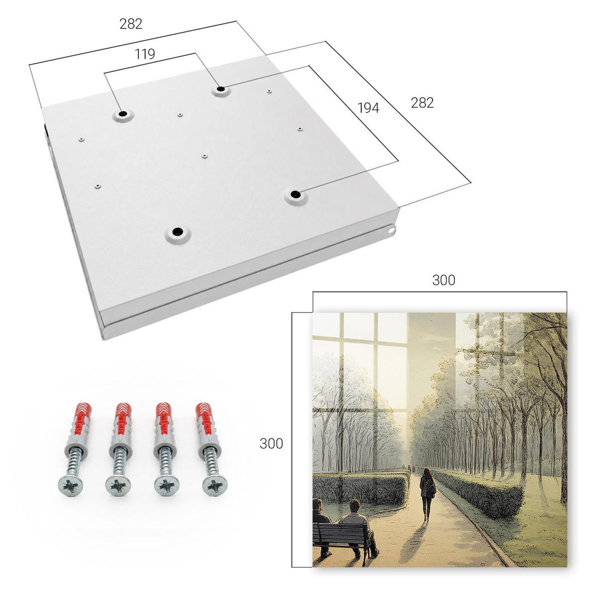 SCHLÜSSELBOX Weiß 30x30 cm – Türöffnung nach rechts - Ein Spaziergang im Park - Grün, Metall (30/30/5cm) - TULUP