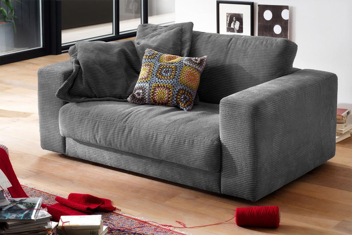 LOVESEAT MADELINE Grau Cord - Schwarz/Grau, Kunststoff/Textil (170/86/127cm) - KAWOLA